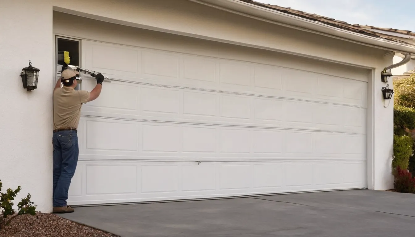 Local provider checking a torsion spring above a residential garage door in Irvine